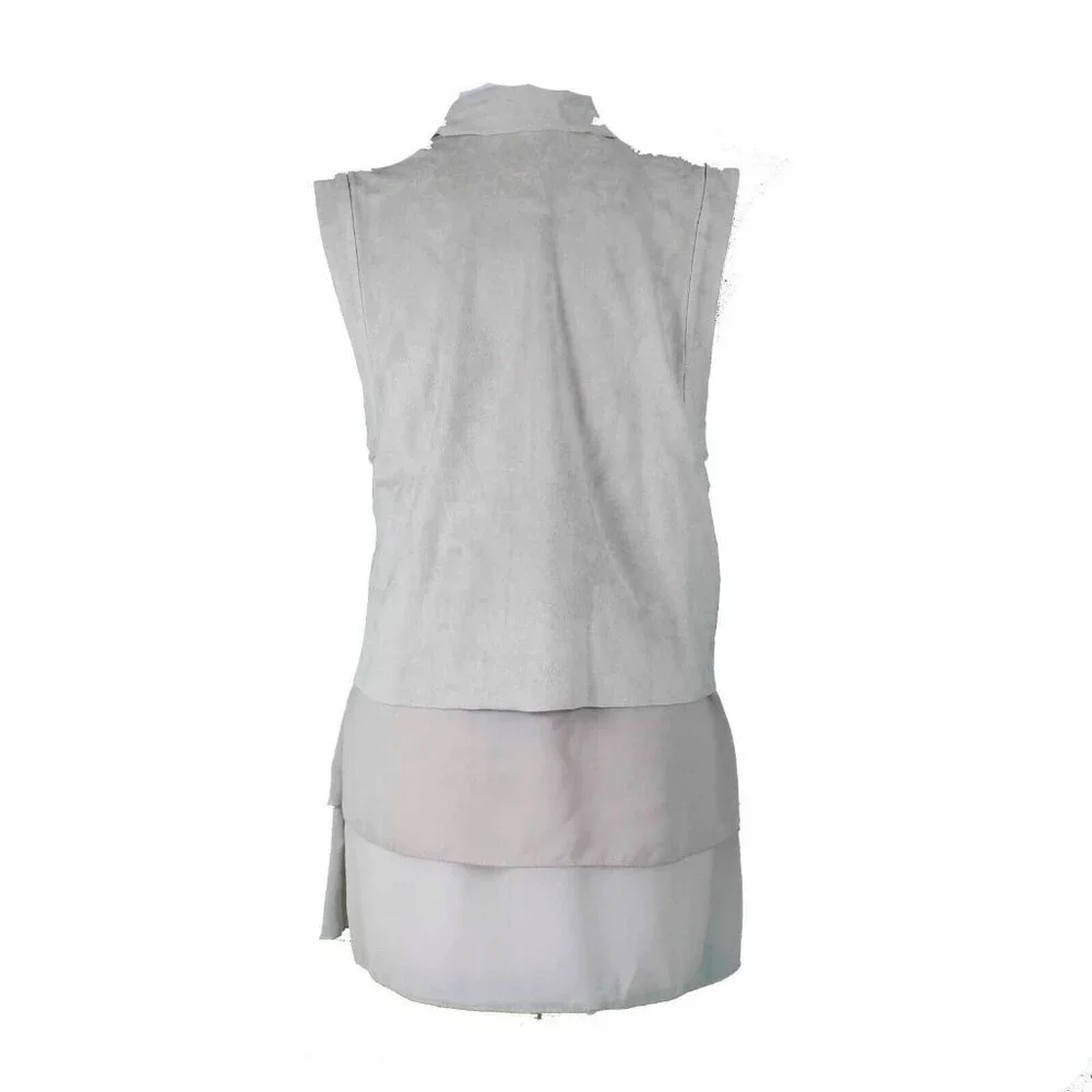 INC $170 Sz M Vakko tan Polyester Blend Vegan Suede Chiffon Tiered Vest - Picture 2 of 8
